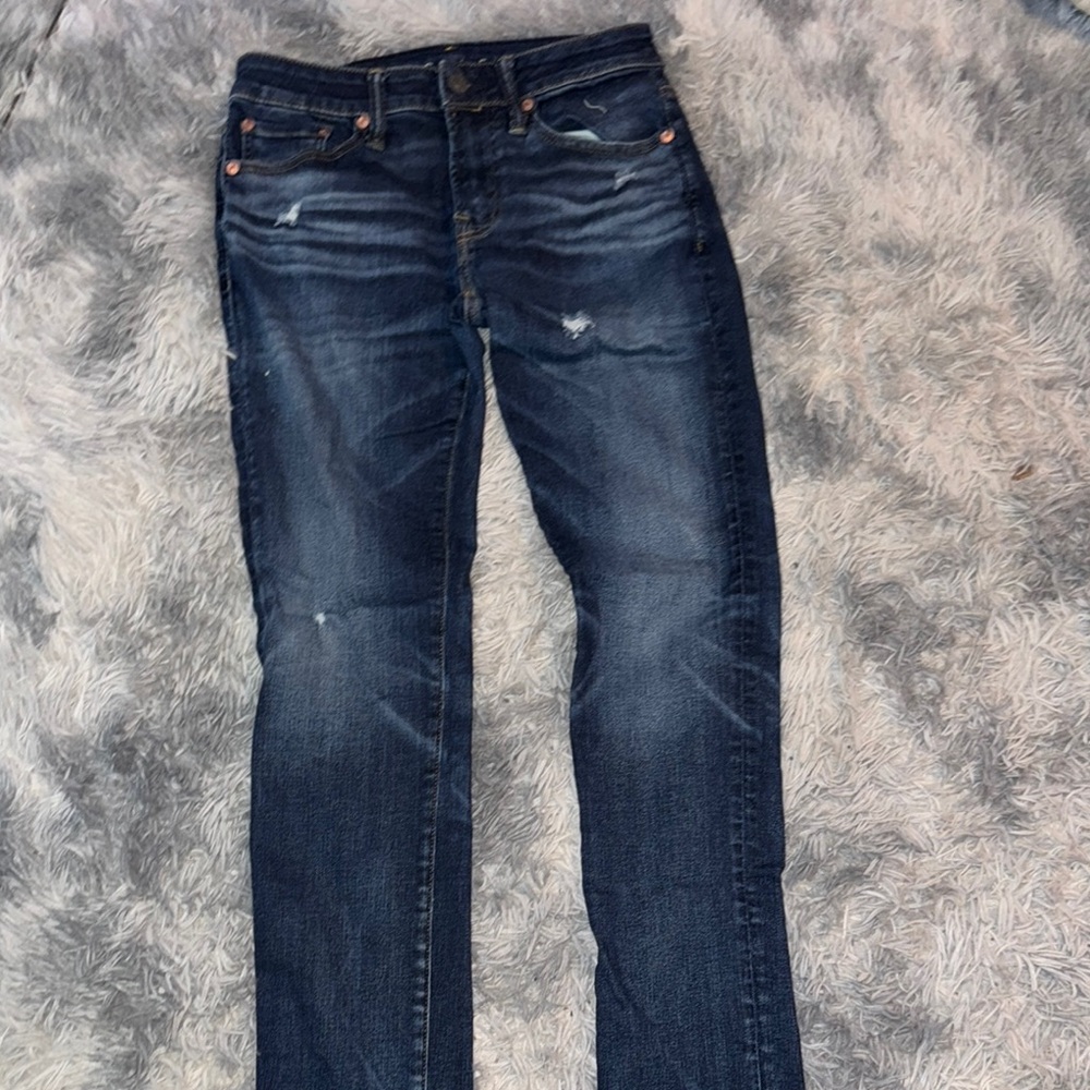 American Eagle Outfitters Blue Skinny Jeans with Distressed Details
